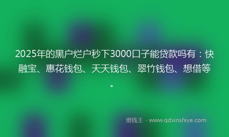 2025年的黑户烂户秒下3000口子能贷款吗有：快融宝、惠花钱包、天天钱包、翠竹钱包、想借等。