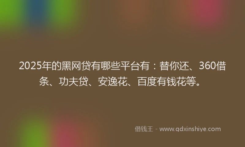 2025年的黑网贷有哪些平台有：替你还、360借条、功夫贷、安逸花、百度有钱花等。