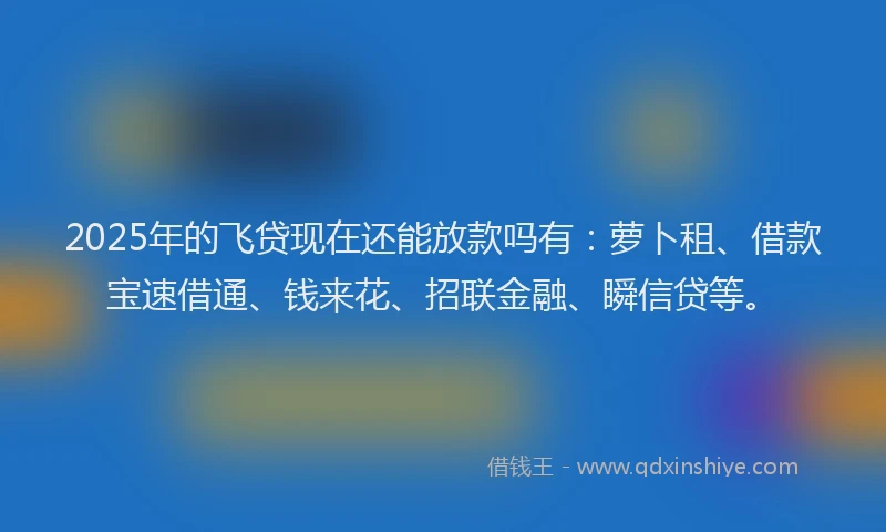2025年的飞贷现在还能放款吗有：萝卜租、借款宝速借通、钱来花、招联金融、瞬信贷等。