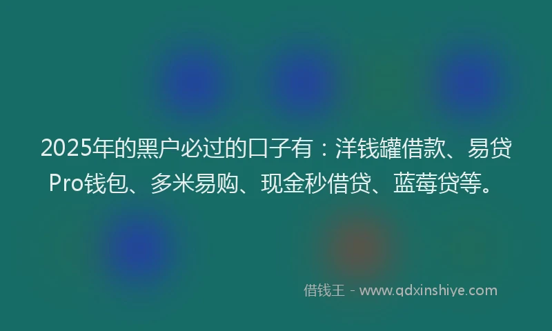 2025年的黑户必过的口子有：洋钱罐借款、易贷Pro钱包、多米易购、现金秒借贷、蓝莓贷等。