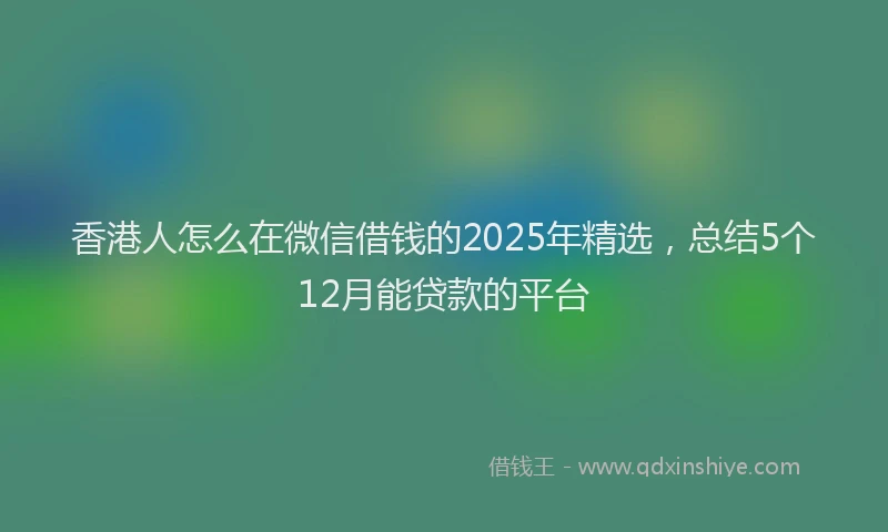 香港人怎么在微信借钱的2025年精选，总结5个12月能贷款的平台