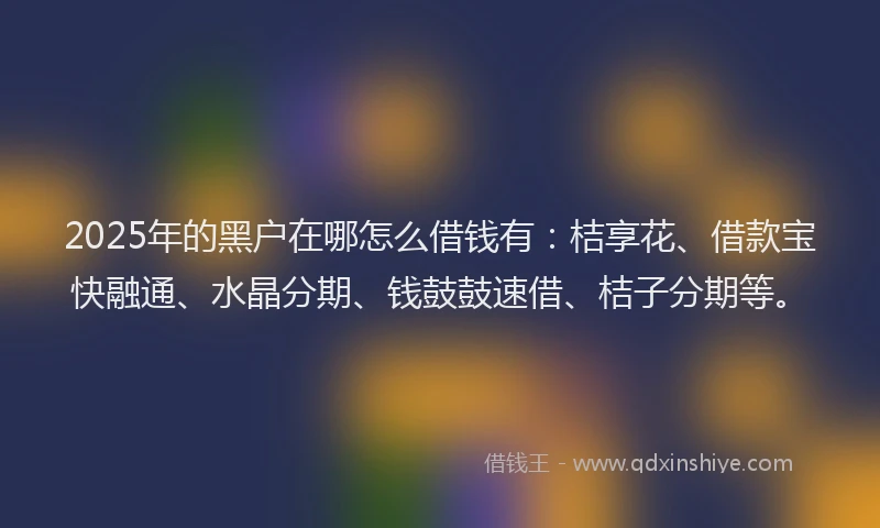 2025年的黑户在哪怎么借钱有：桔享花、借款宝快融通、水晶分期、钱鼓鼓速借、桔子分期等。