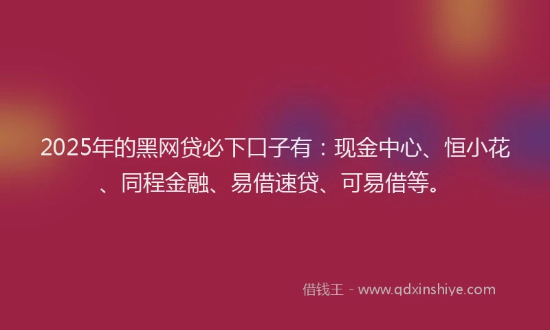 2025年的黑网贷必下口子有：现金中心、恒小花、同程金融、易借速贷、可易借等。