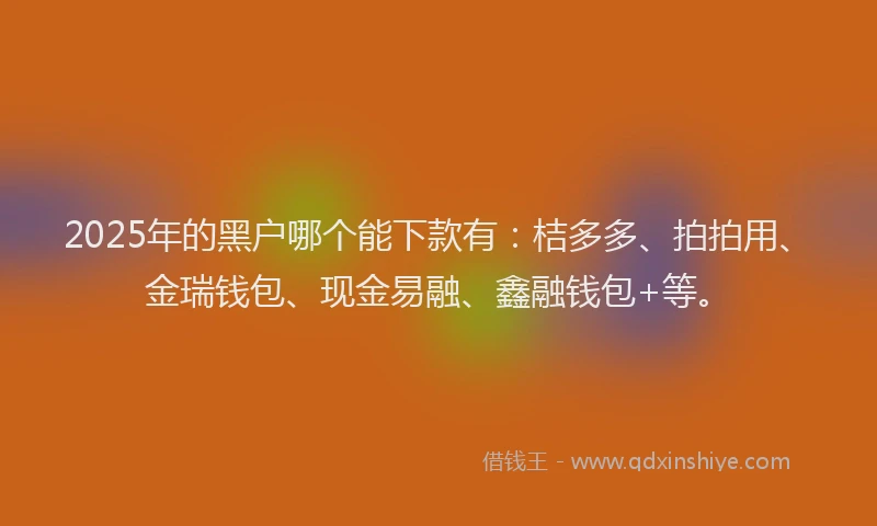 2025年的黑户哪个能下款有：桔多多、拍拍用、金瑞钱包、现金易融、鑫融钱包+等。