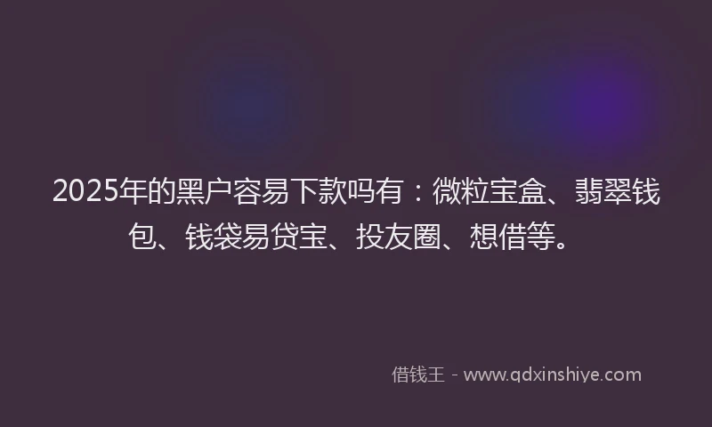 2025年的黑户容易下款吗有：微粒宝盒、翡翠钱包、钱袋易贷宝、投友圈、想借等。