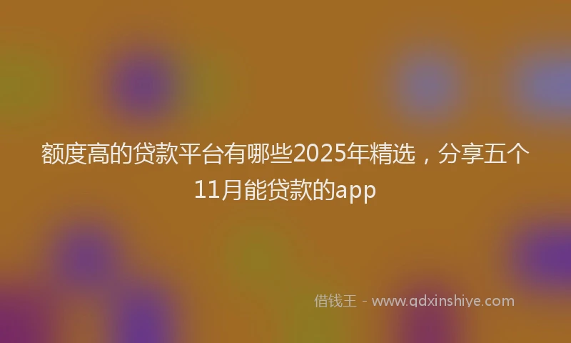 额度高的贷款平台有哪些2025年精选，分享五个11月能贷款的app