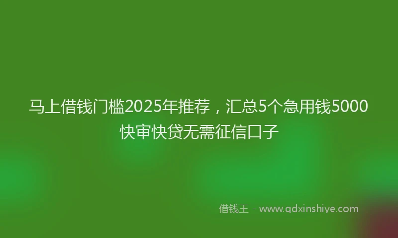 马上借钱门槛2025年推荐，汇总5个急用钱5000快审快贷无需征信口子