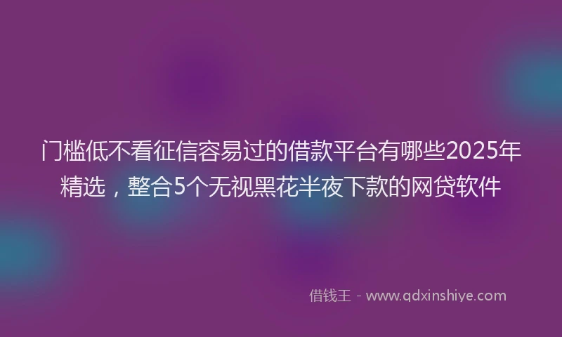 门槛低不看征信容易过的借款平台有哪些2025年精选，整合5个无视黑花半夜下款的网贷软件