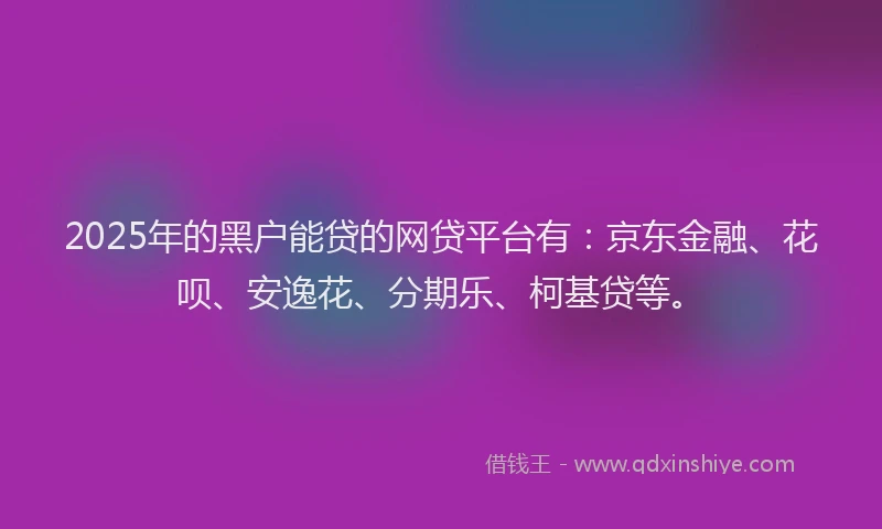 2025年的黑户能贷的网贷平台有：京东金融、花呗、安逸花、分期乐、柯基贷等。