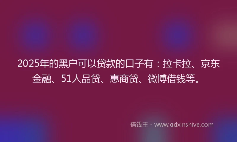 2025年的黑户可以贷款的口子有：拉卡拉、京东金融、51人品贷、惠商贷、微博借钱等。