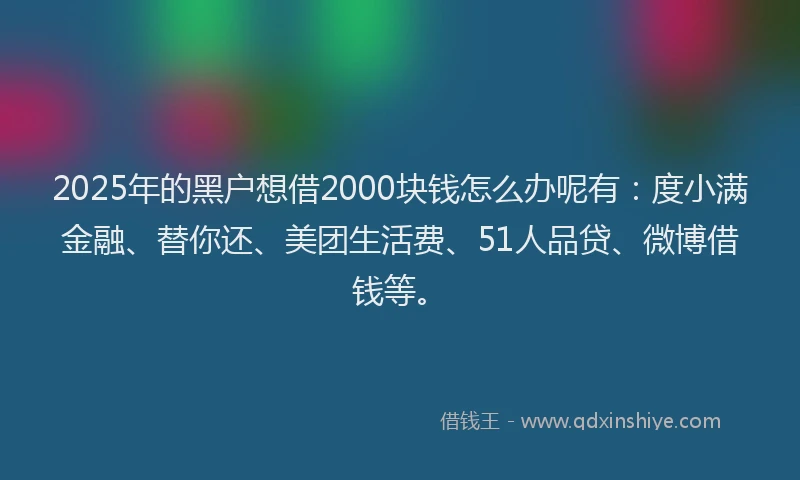 2025年的黑户想借2000块钱怎么办呢有：度小满金融、替你还、美团生活费、51人品贷、微博借钱等。