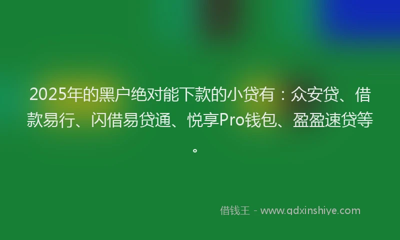 2025年的黑户绝对能下款的小贷有:众安贷、借款易行、闪借易贷通、悦享Pro钱包、盈盈速贷等。