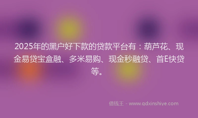 2025年的黑户好下款的贷款平台有：葫芦花、现金易贷宝盒融、多米易购、现金秒融贷、首E快贷等。