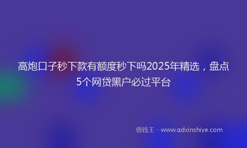 高炮口子秒下款有额度秒下吗2025年精选，盘点5个网贷黑户必过平台