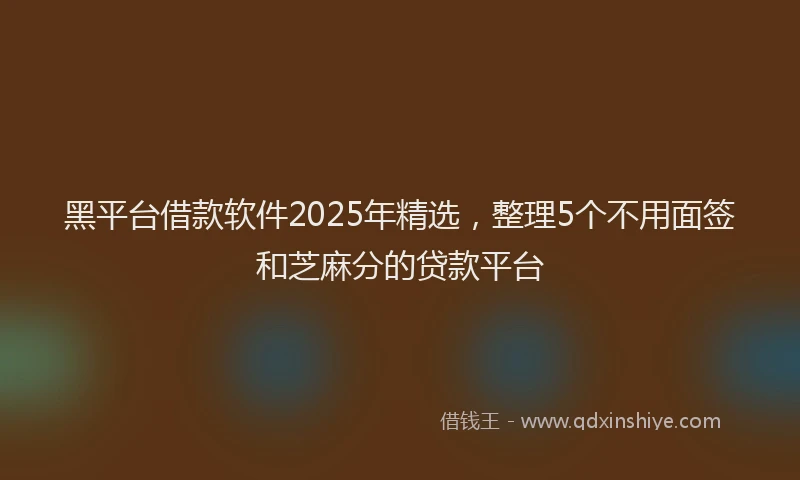黑平台借款软件2025年精选，整理5个不用面签和芝麻分的贷款平台