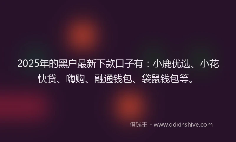 2025年的黑户最新下款口子有：小鹿优选、小花快贷、嗨购、融通钱包、袋鼠钱包等。