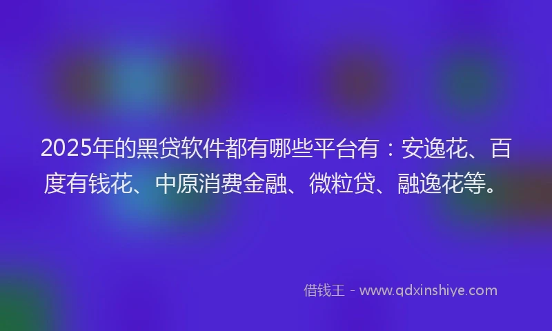 2025年的黑贷软件都有哪些平台有：安逸花、百度有钱花、中原消费金融、微粒贷、融逸花等。