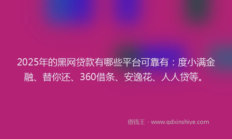 2025年的黑网贷款有哪些平台可靠有：度小满金融、替你还、360借条、安逸花、人人贷等。