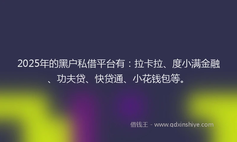 2025年的黑户私借平台有：拉卡拉、度小满金融、功夫贷、快贷通、小花钱包等。