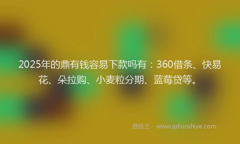 2025年的鼎有钱容易下款吗有：360借条、快易花、朵拉购、小麦粒分期、蓝莓贷等。