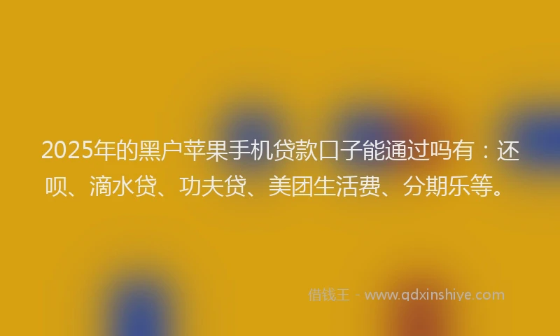 2025年的黑户苹果手机贷款口子能通过吗有：还呗、滴水贷、功夫贷、美团生活费、分期乐等。