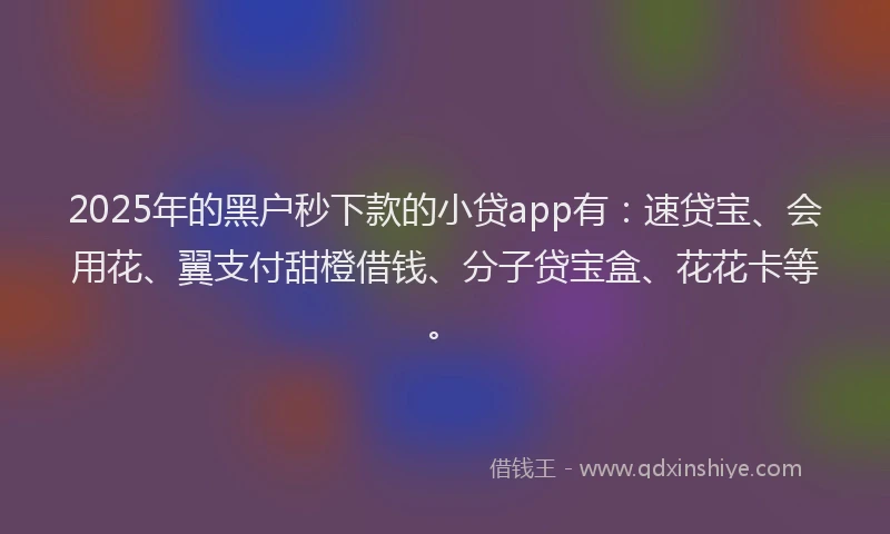 2025年的黑户秒下款的小贷app有:速贷宝、会用花、翼支付甜橙借钱、分子贷宝盒、花花卡等。
