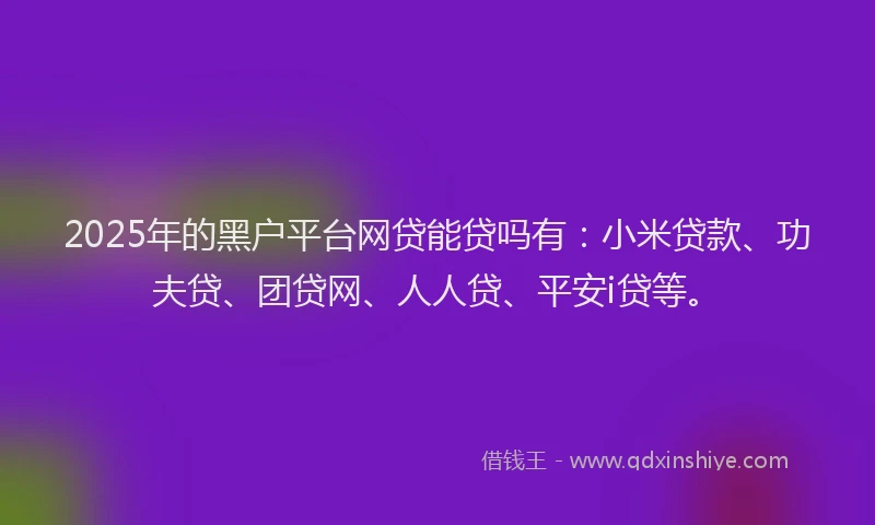 2025年的黑户平台网贷能贷吗有：小米贷款、功夫贷、团贷网、人人贷、平安i贷等。