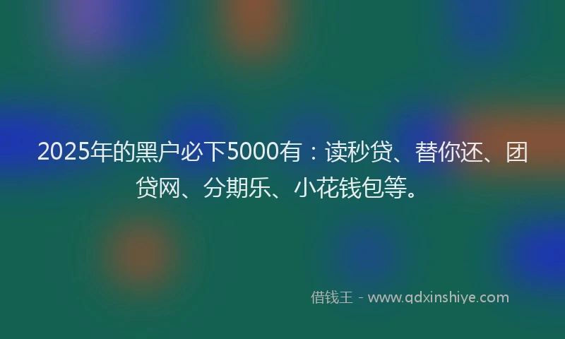 2025年的黑户必下5000有：读秒贷、替你还、团贷网、分期乐、小花钱包等。