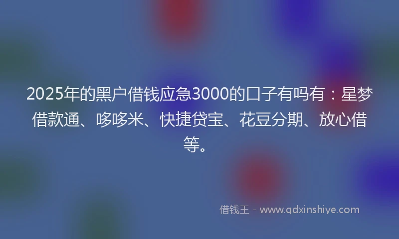 2025年的黑户借钱应急3000的口子有吗有:星梦借款通、哆哆米、快捷贷宝、花豆分期、放心借等。