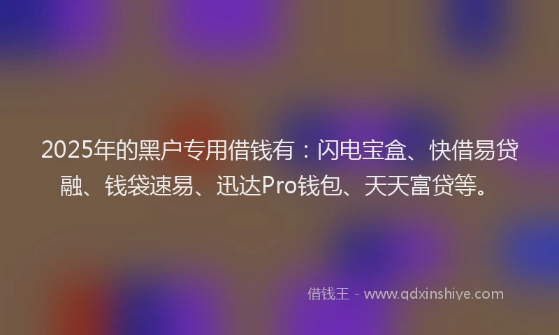 2025年的黑户专用借钱有：闪电宝盒、快借易贷融、钱袋速易、迅达Pro钱包、天天富贷等。