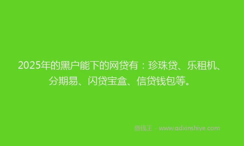 2025年的黑户能下的网贷有：珍珠贷、乐租机、分期易、闪贷宝盒、信贷钱包等。