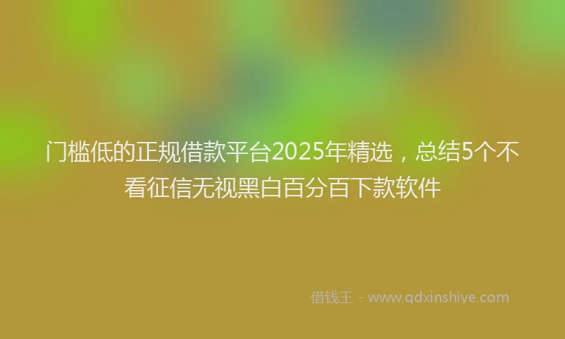 门槛低的正规借款平台2025年精选，总结5个不看征信无视黑白百分百下款软件