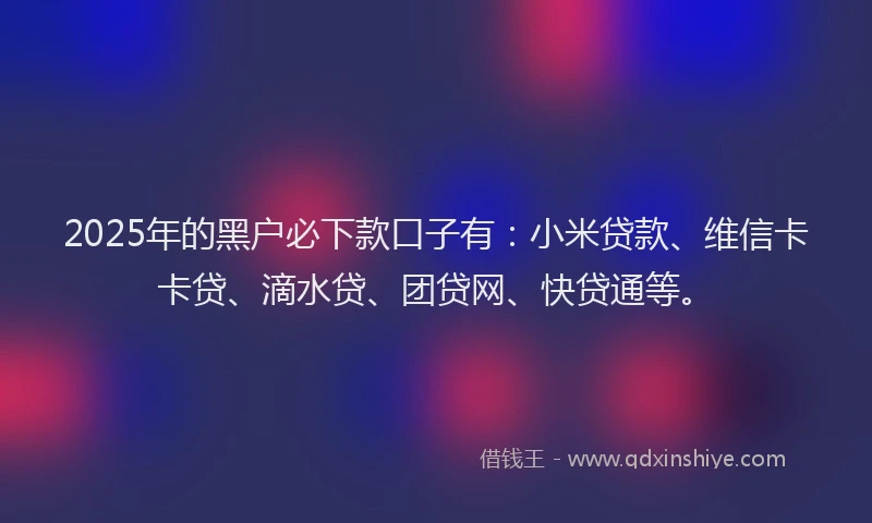 2025年的黑户必下款口子有：小米贷款、维信卡卡贷、滴水贷、团贷网、快贷通等。