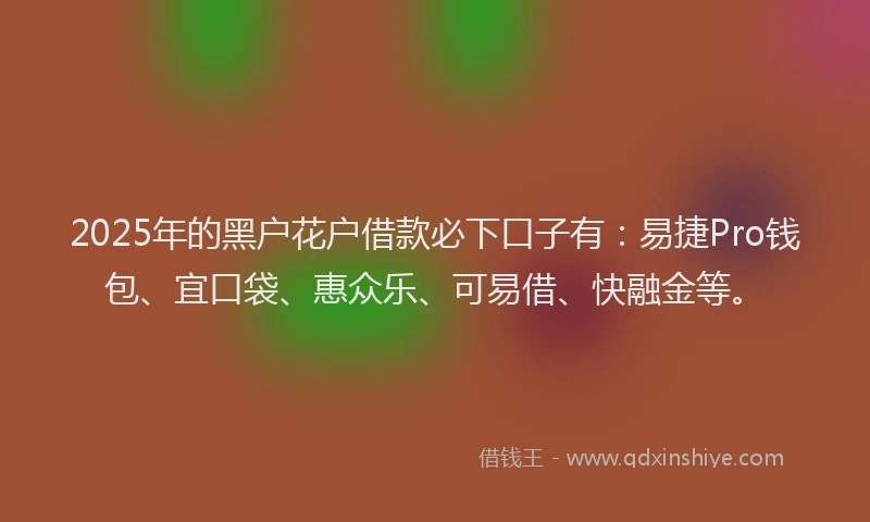 2025年的黑户花户借款必下口子有：易捷Pro钱包、宜口袋、惠众乐、可易借、快融金等。
