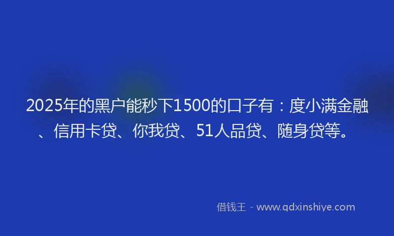 2025年的黑户能秒下1500的口子有：度小满金融、信用卡贷、你我贷、51人品贷、随身贷等。