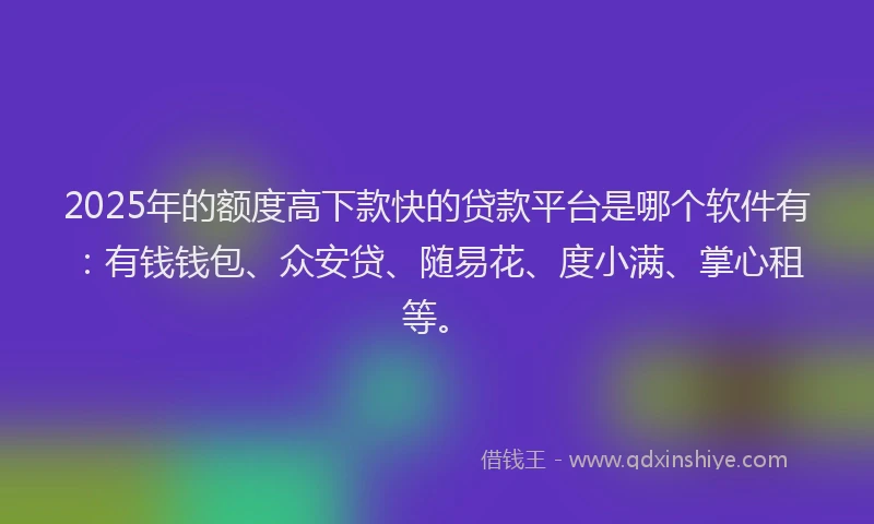 2025年的额度高下款快的贷款平台是哪个软件有：有钱钱包、众安贷、随易花、度小满、掌心租等。