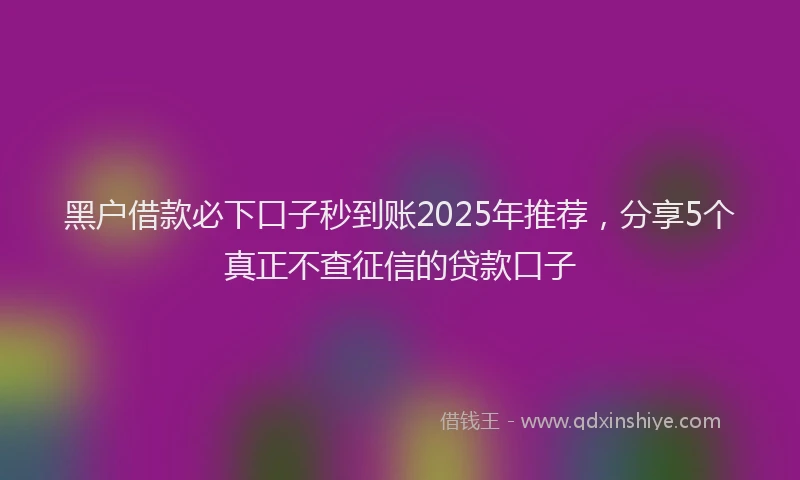 黑户借款必下口子秒到账2025年推荐，分享5个真正不查征信的贷款口子
