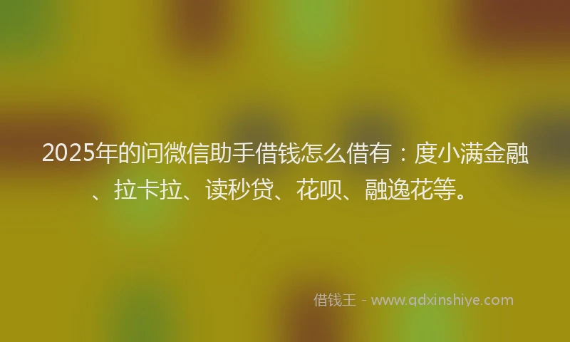 2025年的问微信助手借钱怎么借有：度小满金融、拉卡拉、读秒贷、花呗、融逸花等。