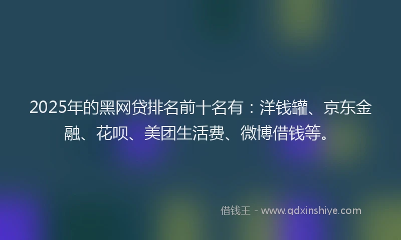 2025年的黑网贷排名前十名有：洋钱罐、京东金融、花呗、美团生活费、微博借钱等。