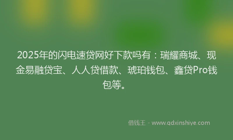 2025年的闪电速贷网好下款吗有：瑞耀商城、现金易融贷宝、人人贷借款、琥珀钱包、鑫贷Pro钱包等。