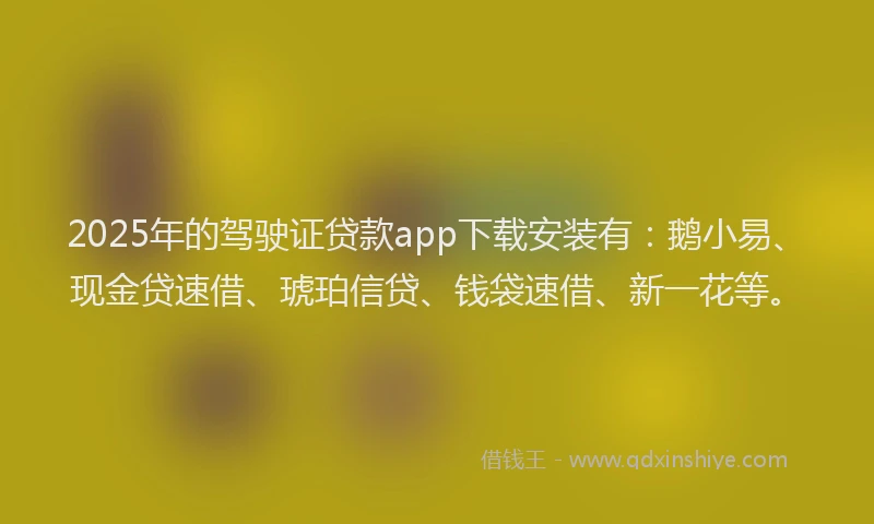 2025年的驾驶证贷款app下载安装有：鹅小易、现金贷速借、琥珀信贷、钱袋速借、新一花等。