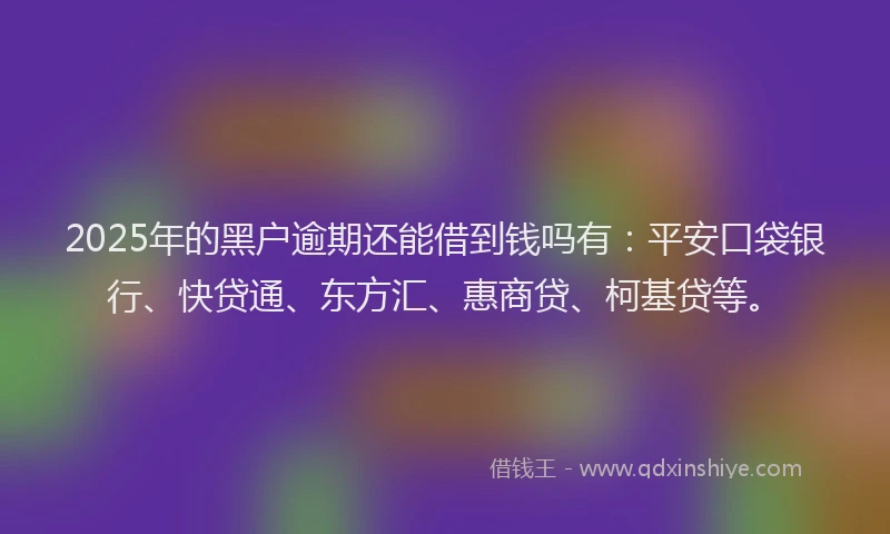 2025年的黑户逾期还能借到钱吗有：平安口袋银行、快贷通、东方汇、惠商贷、柯基贷等。