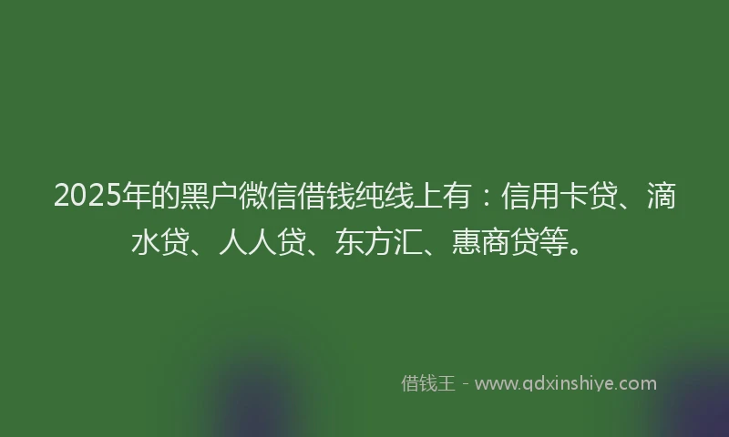 2025年的黑户微信借钱纯线上有：信用卡贷、滴水贷、人人贷、东方汇、惠商贷等。