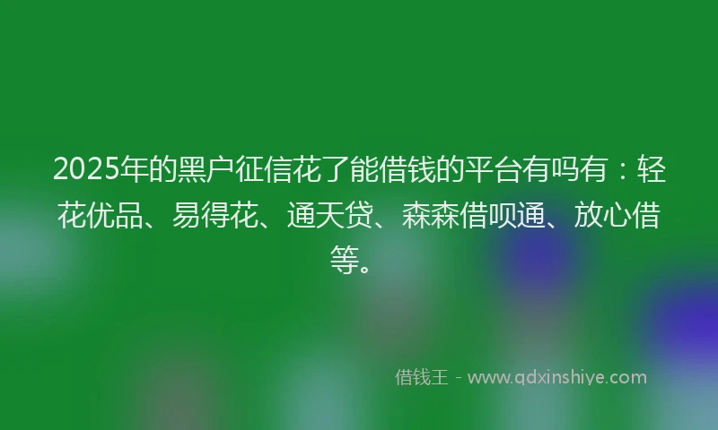 2025年的黑户征信花了能借钱的平台有吗有：轻花优品、易得花、通天贷、森森借呗通、放心借等。