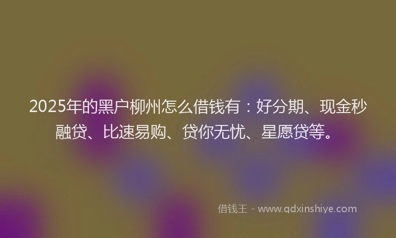 2025年的黑户柳州怎么借钱有：好分期、现金秒融贷、比速易购、贷你无忧、星愿贷等。