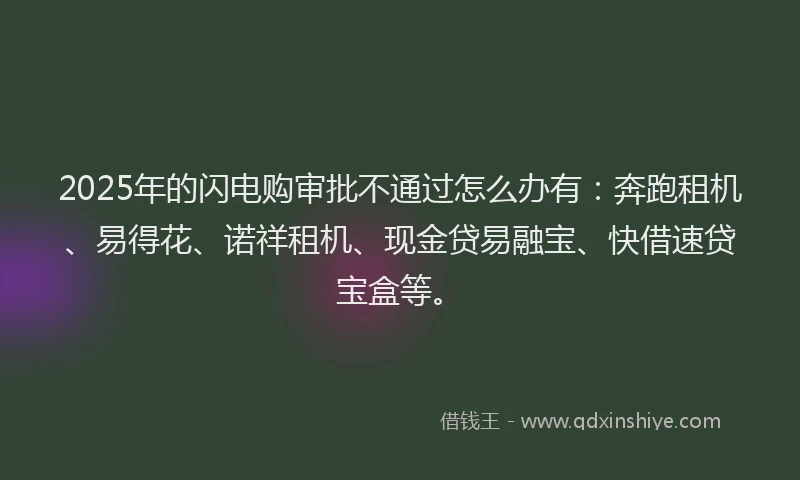 2025年的闪电购审批不通过怎么办有：奔跑租机、易得花、诺祥租机、现金贷易融宝、快借速贷宝盒等。