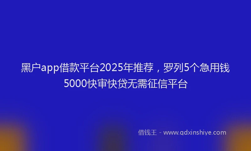 黑户app借款平台2025年推荐，罗列5个急用钱5000快审快贷无需征信平台