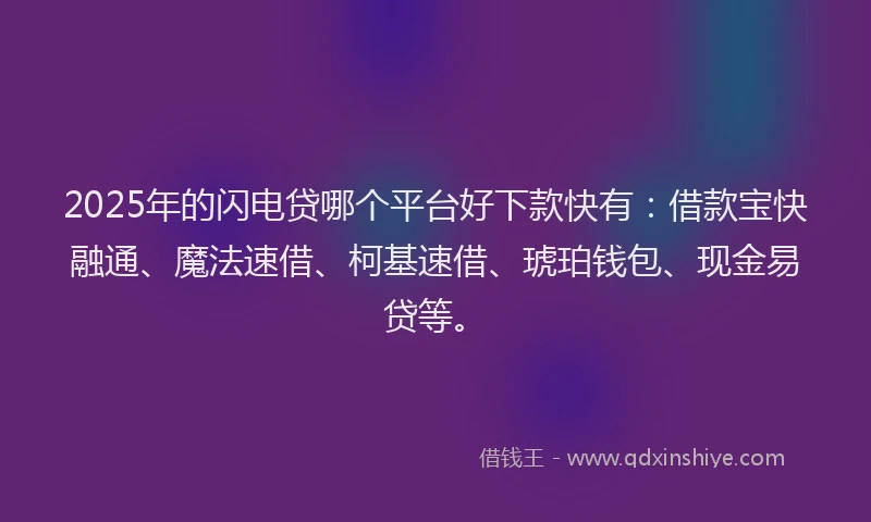 2025年的闪电贷哪个平台好下款快有：借款宝快融通、魔法速借、柯基速借、琥珀钱包、现金易贷等。