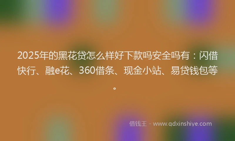 2025年的黑花贷怎么样好下款吗安全吗有：闪借快行、融e花、360借条、现金小站、易贷钱包等。
