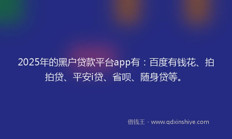 2025年的黑户贷款平台app有:百度有钱花、拍拍贷、平安i贷、省呗、随身贷等。